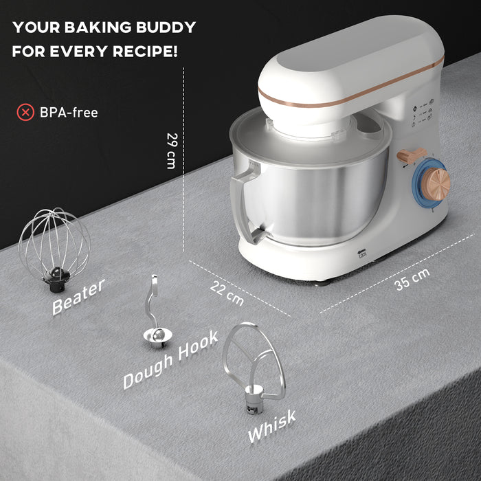 Electric Stand Mixer, 4.5L Food Mixer with Dough Hook, Whisk, White