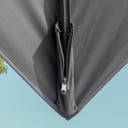 3m Cantilever Parasol, Outdoor Offset Patio Umbrella, Solar LED Lighted Hanging Sun Shade Canopy w/ Tilt and Crank Handle, Cross Base, Grey