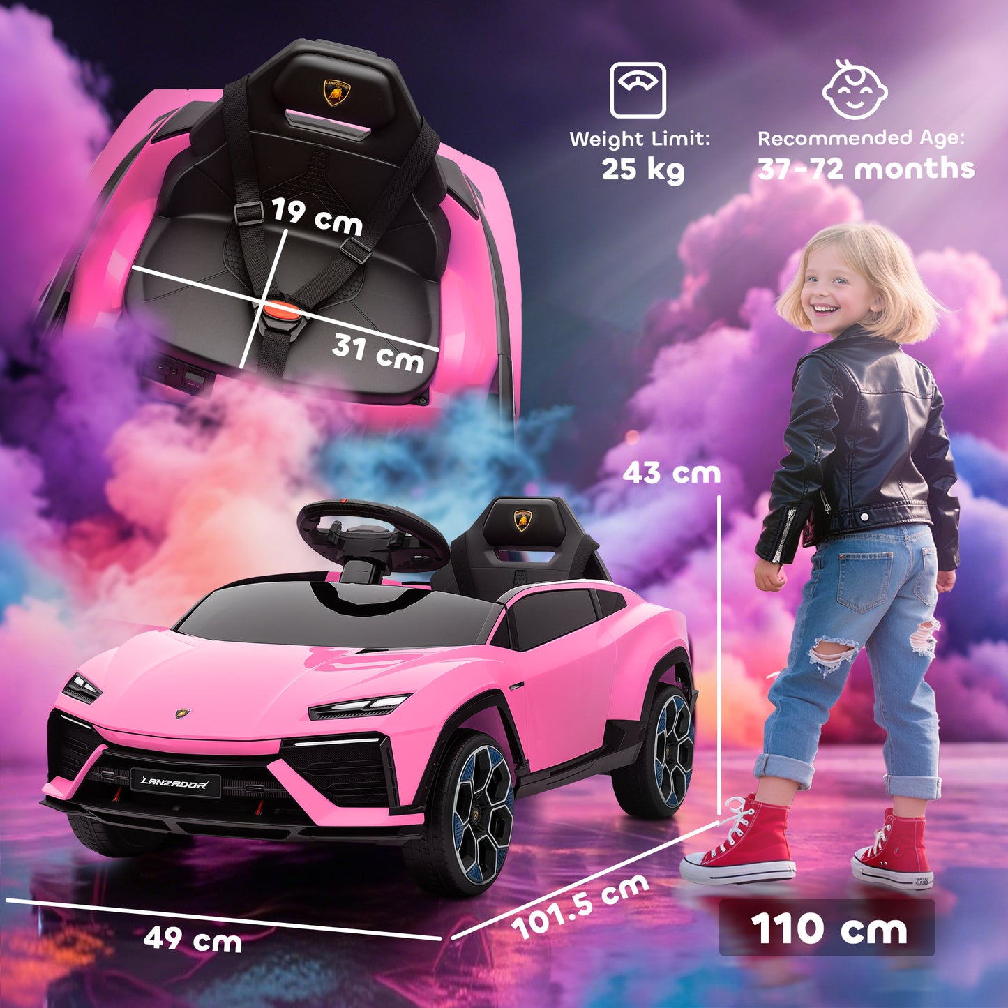Licensed Lamborghini Electric Ride On Car with Suspension, Pink