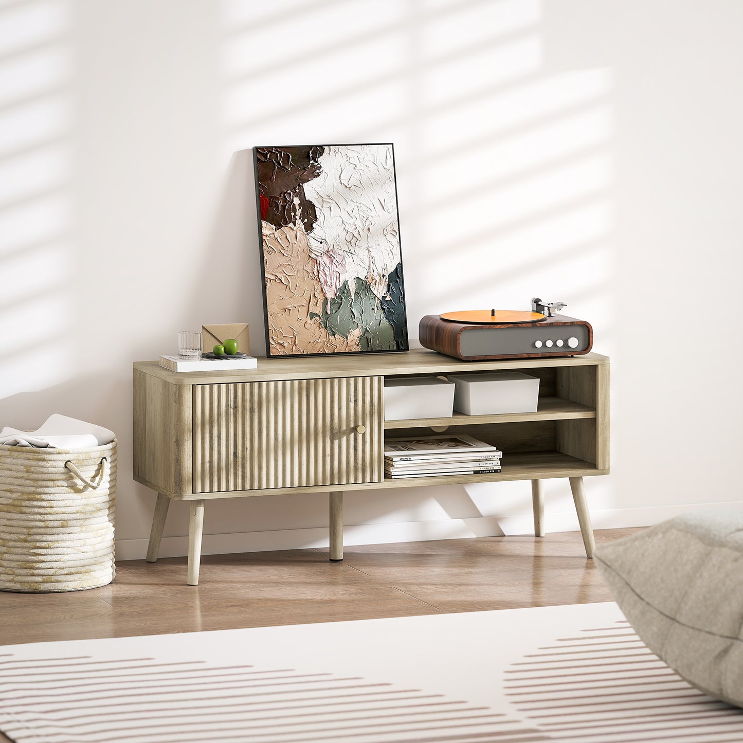 TV Stand Cabinet with Storage for TVs up to 55 Inches, Oak