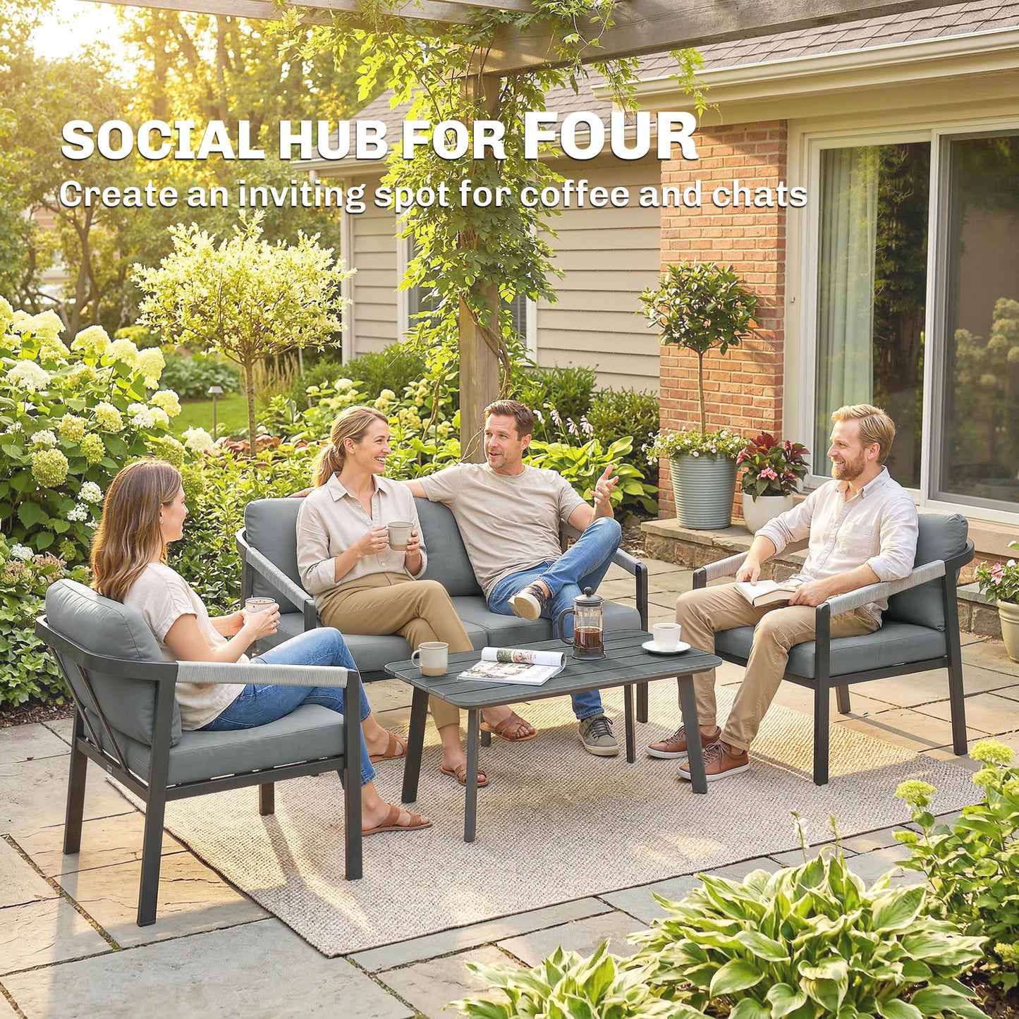 4 Seater Aluminium Garden Furniture Set, Outdoor Patio Furniture