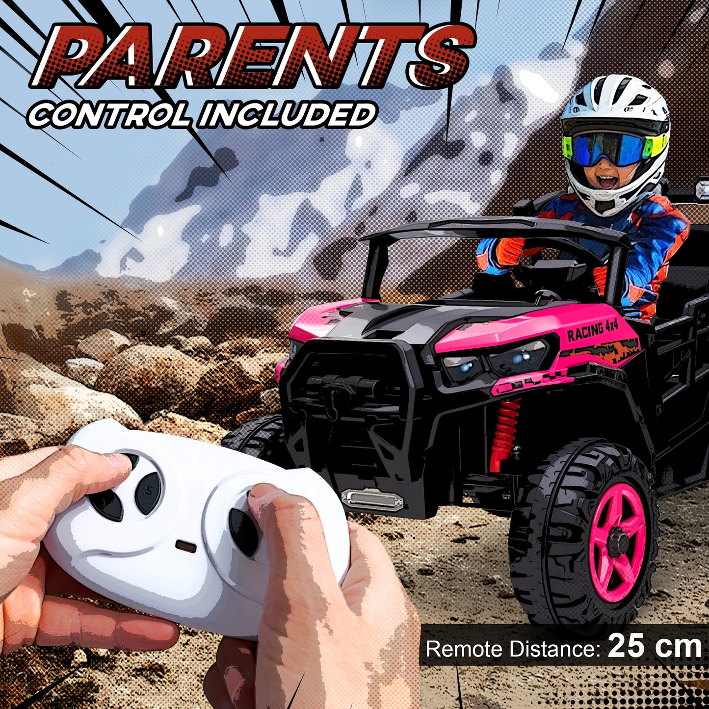 24V Electric Ride on Car, 2-Seater Kids Electric Truck, Pink
