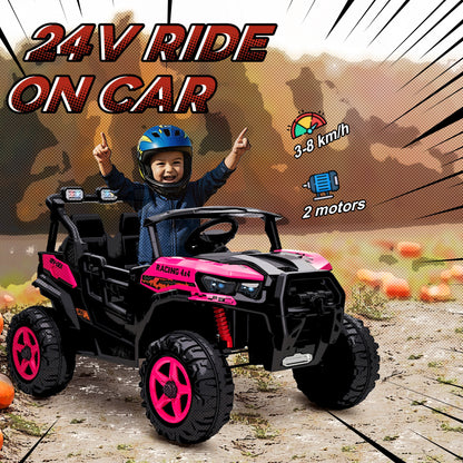 24V Electric Ride on Car, 2-Seater Kids Electric Truck, Pink
