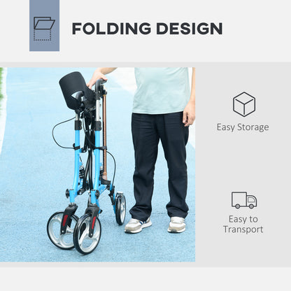 4 Wheel Rollator with Seat and Back, Lightweight Folding Mobility Walker with Large Wheels, Carry Bag, Adjustable Height,  - Blue
