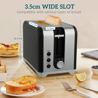 Kettle and Toaster Set with Temperature Gauge, Crumb Tray, Black