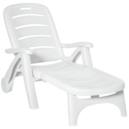 Patio Folding Lounge Chair Recliner with Wheels & 5-Position Backrest