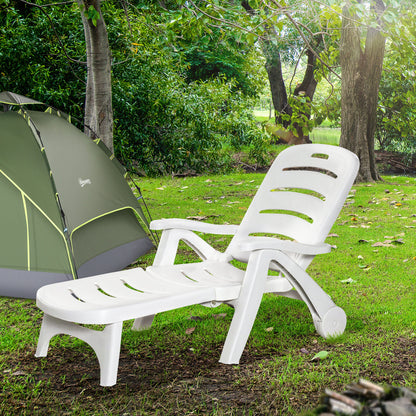 Patio Folding Lounge Chair Recliner with Wheels & 5-Position Backrest