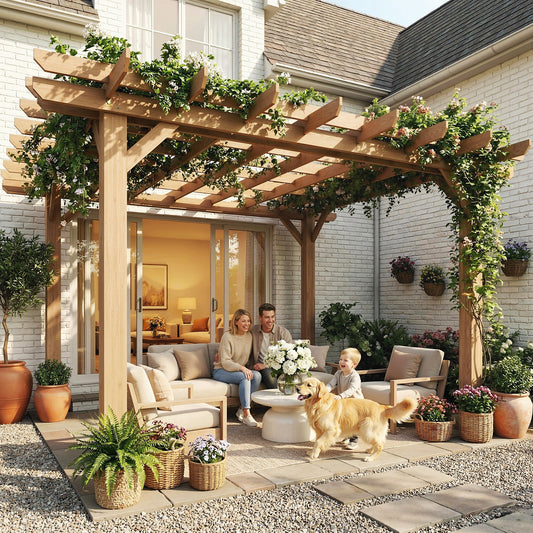 3.6 x 3.6m Graden Pergola Kit, Wooden Grape Trellis, Dark Brown