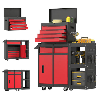 Modular Tool Chest, Tool Trolley with Side Rack, Pegboard for Garage
