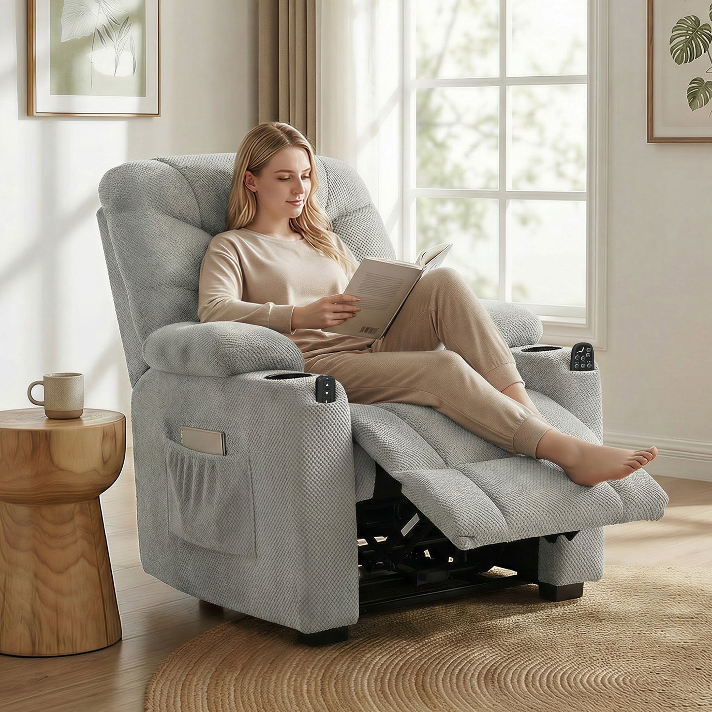 Electric Massage Recliner Armchair with Heat, Reclining Chair, Grey