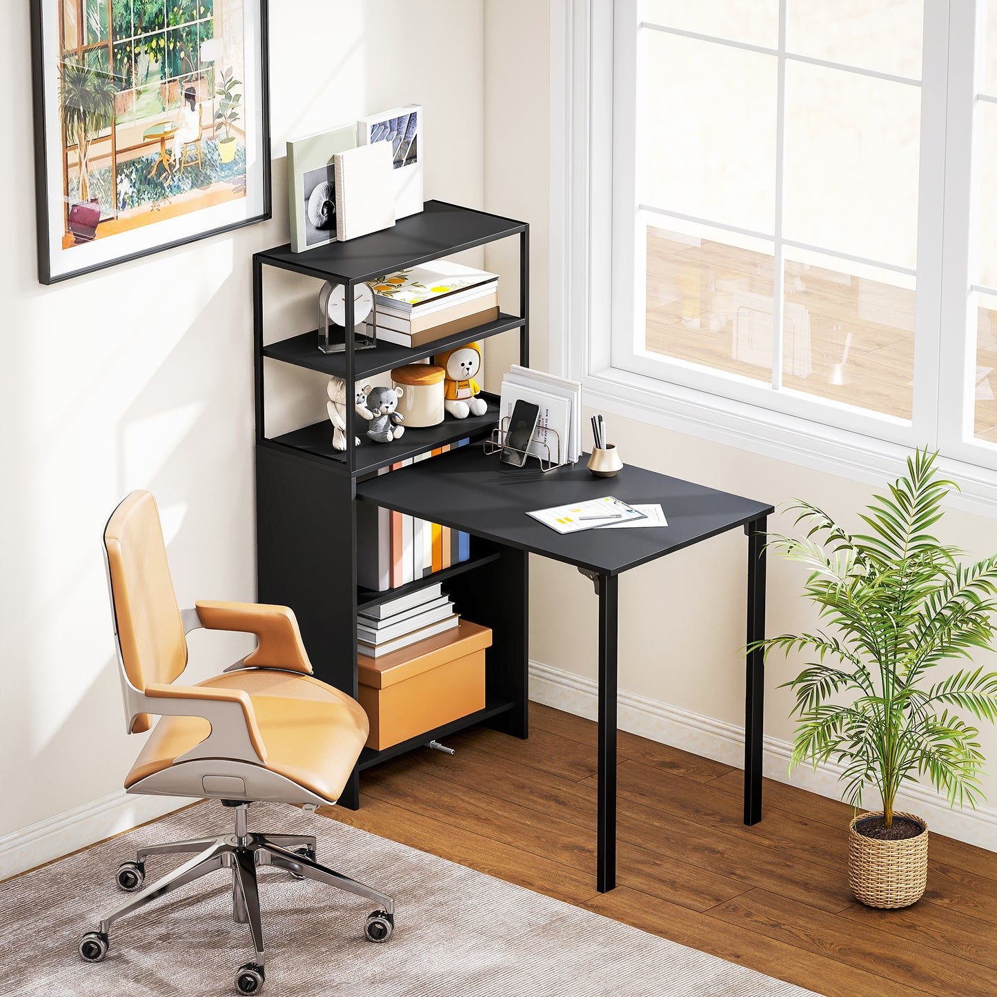 Foldable Computer Desk, Home Office Desk for Small Spaces, Black