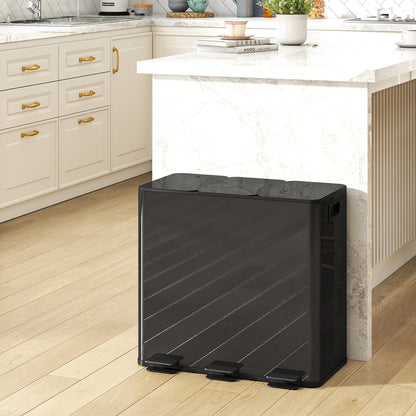 3 x 20L Triple Kitchen Bin Pedal Bin for Recycling and Waste, Black