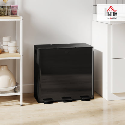3 x 20L Triple Kitchen Bin Pedal Bin for Recycling and Waste, Black