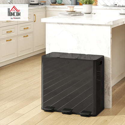 3 x 20L Triple Kitchen Bin Pedal Bin for Recycling and Waste, Black
