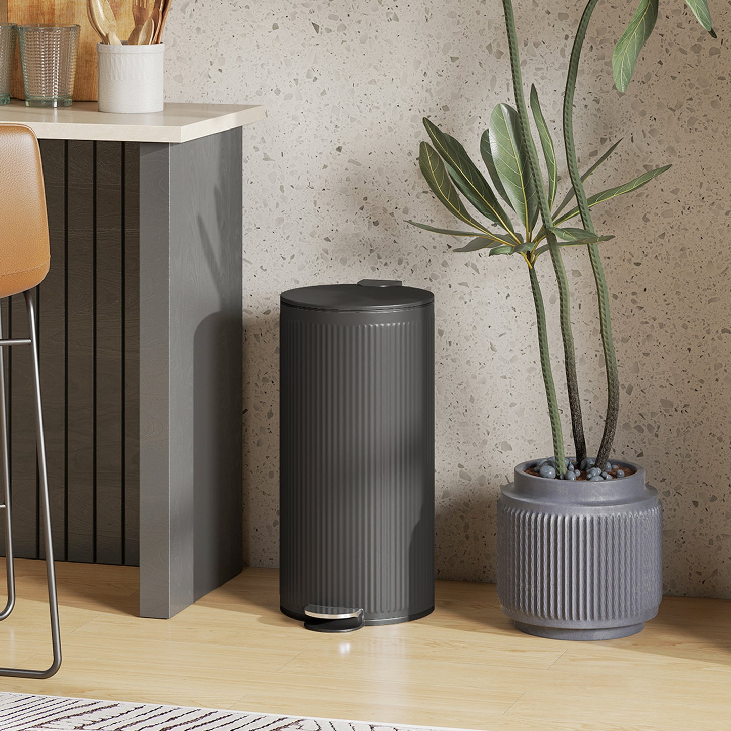 Kitchen Bin, 30 Litre Pedal Rubbish Bin with Removable Bucket, Black