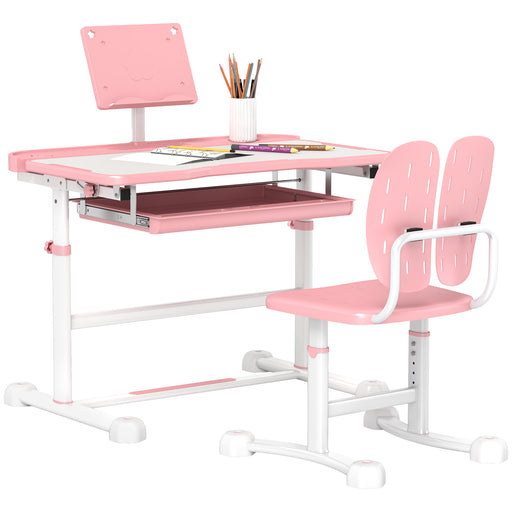 Height Adjustable Kids Desk and Chair Set w/ Tilted Desktop - Pink