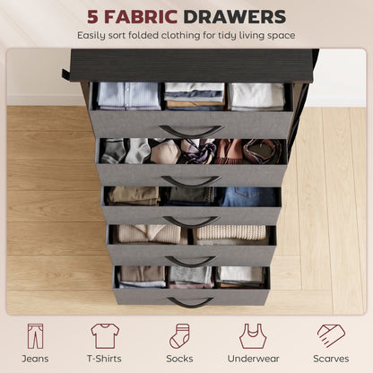 Fabric Chest of Drawers, 5 Drawer Dresser for Bedroom, Charcoal Grey