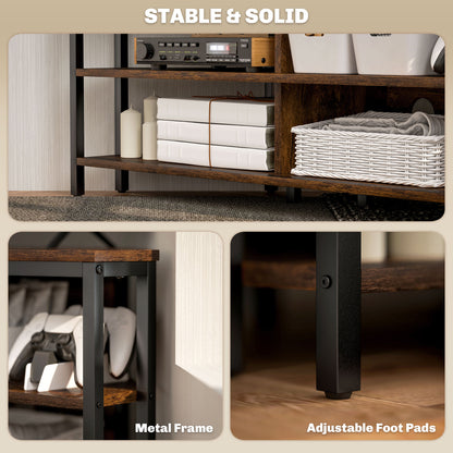 50" TV Stand Cabinet, TV Unit with Storage Shelves, Rustic Brown