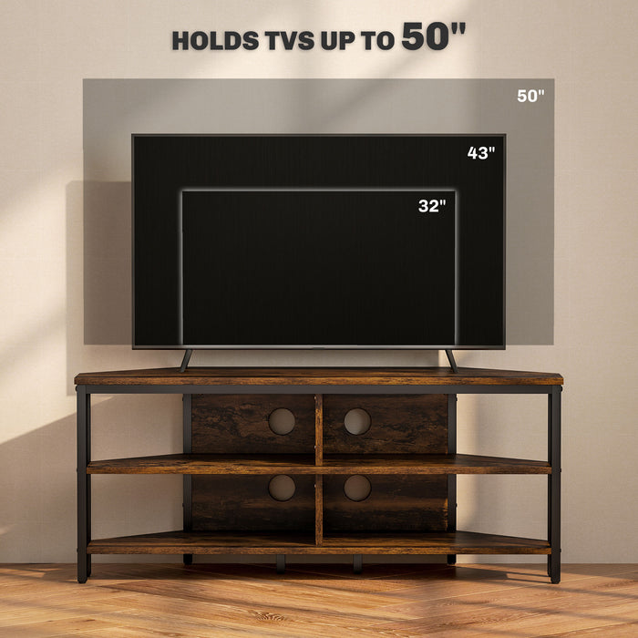 50" TV Stand Cabinet, TV Unit with Storage Shelves, Rustic Brown