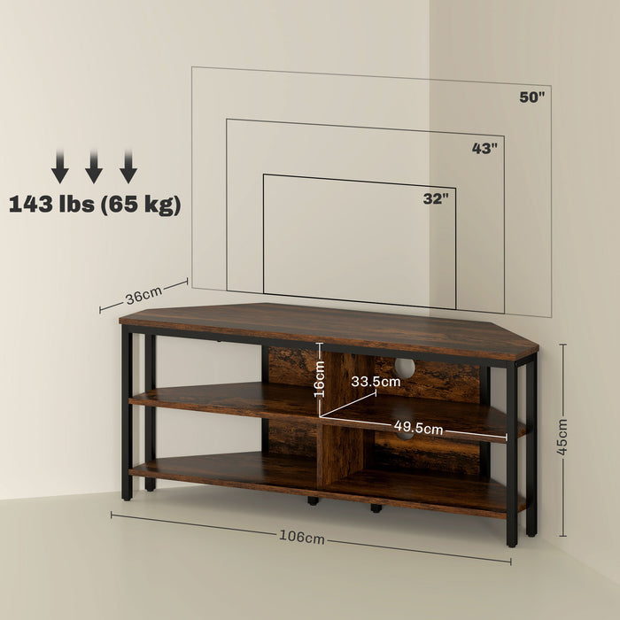 50" TV Stand Cabinet, TV Unit with Storage Shelves, Rustic Brown