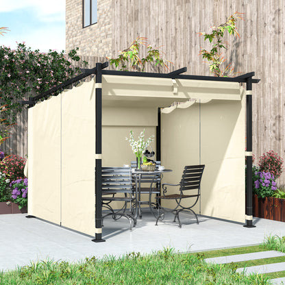 3 x 3(m) Metal Pergola with Retractable Roof and Sidewalls, Beige