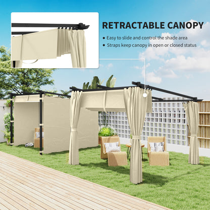 3 x 3(m) Metal Pergola with Retractable Roof and Sidewalls, Beige