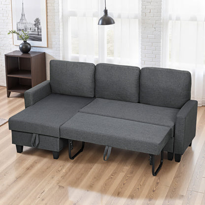 Fold-Out Convertible Corner Sofa Bed with Removable Covers, Charcoal Grey