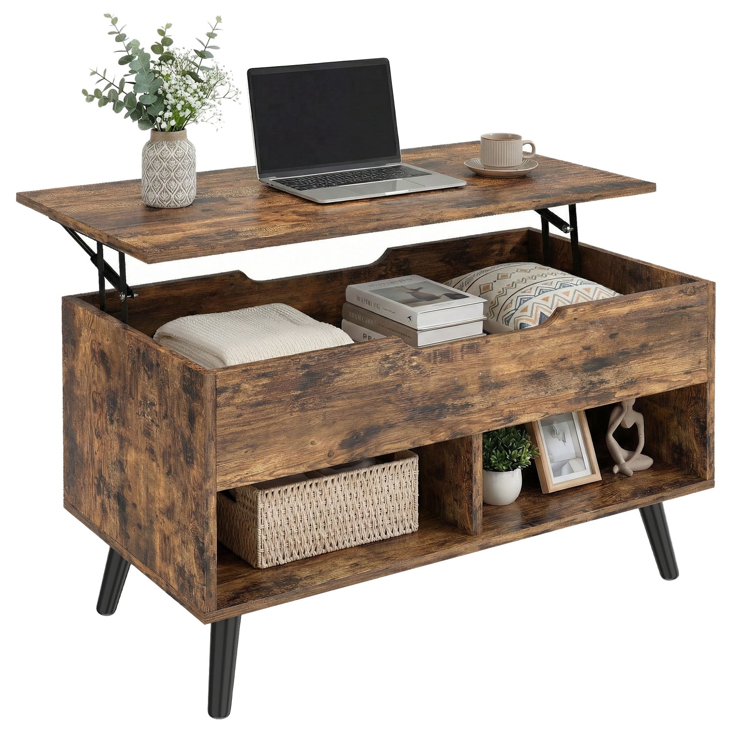 Lift Top Coffee Table Hidden Storage 75 cm Rustic Brown