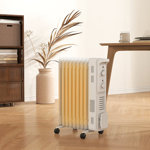 9 Fin Portable Oil Filled Heater Radiator, Energy Efficient, White