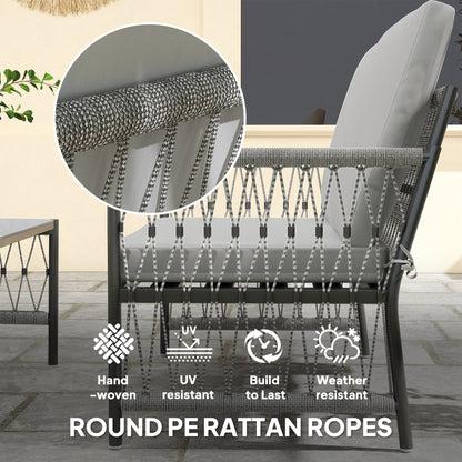 4 Seater Rattan Garden Sofa Set with Glass Top Coffee Table Grey
