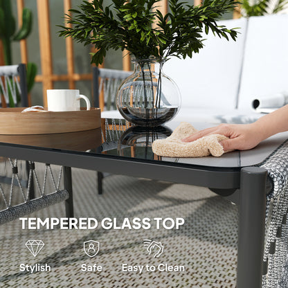 4 Seater Rattan Garden Sofa Set with Glass Top Coffee Table Grey