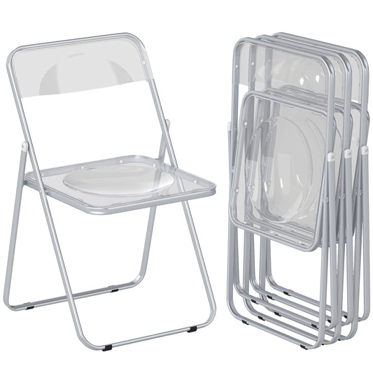 Foldable Chairs with Heavy Duty Steel Frame, Clear