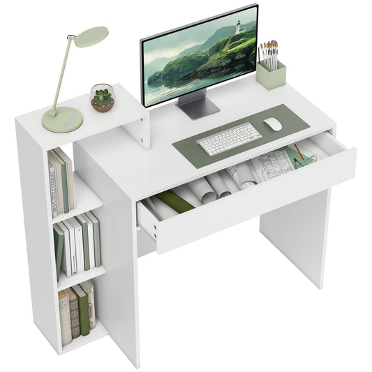 Computer Desk with 3 Open Shelves and Drawer, White