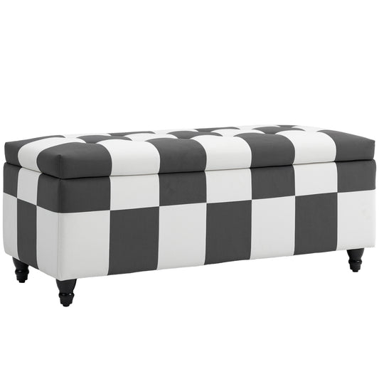 Velvet Storage Ottoman, Button-tufted Footstool Box, Toy Chest with Lid for Living Room, Bedroom, Dark Grey and White