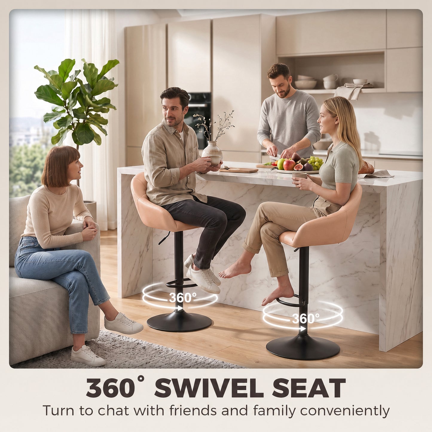Bar Stools Adjustable Height Backrest Set of 2, Brown