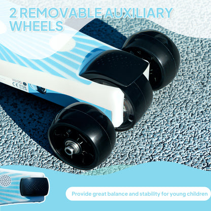 Electronic Ride on Scooter for Kids w/ Auxiliary Rear Wheels, Blue
