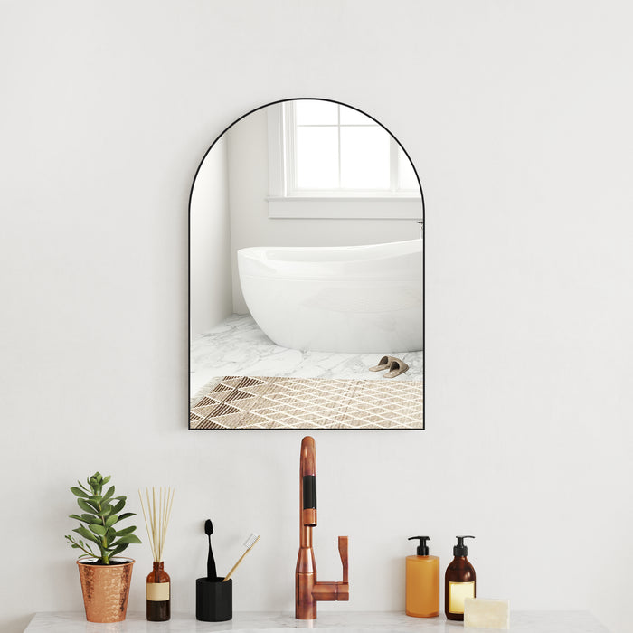 Arch Bathroom Mirror, Modern Wall Mirror with Steel Frame, Black