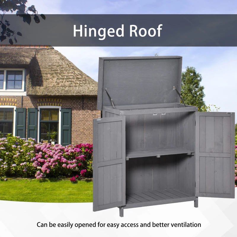 Wooden Garden Storage Shed with Hinged Roof and Shelves, 74 x 43 x 88cm