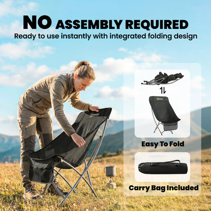 Camping Chair Portable with Side Pocket Black