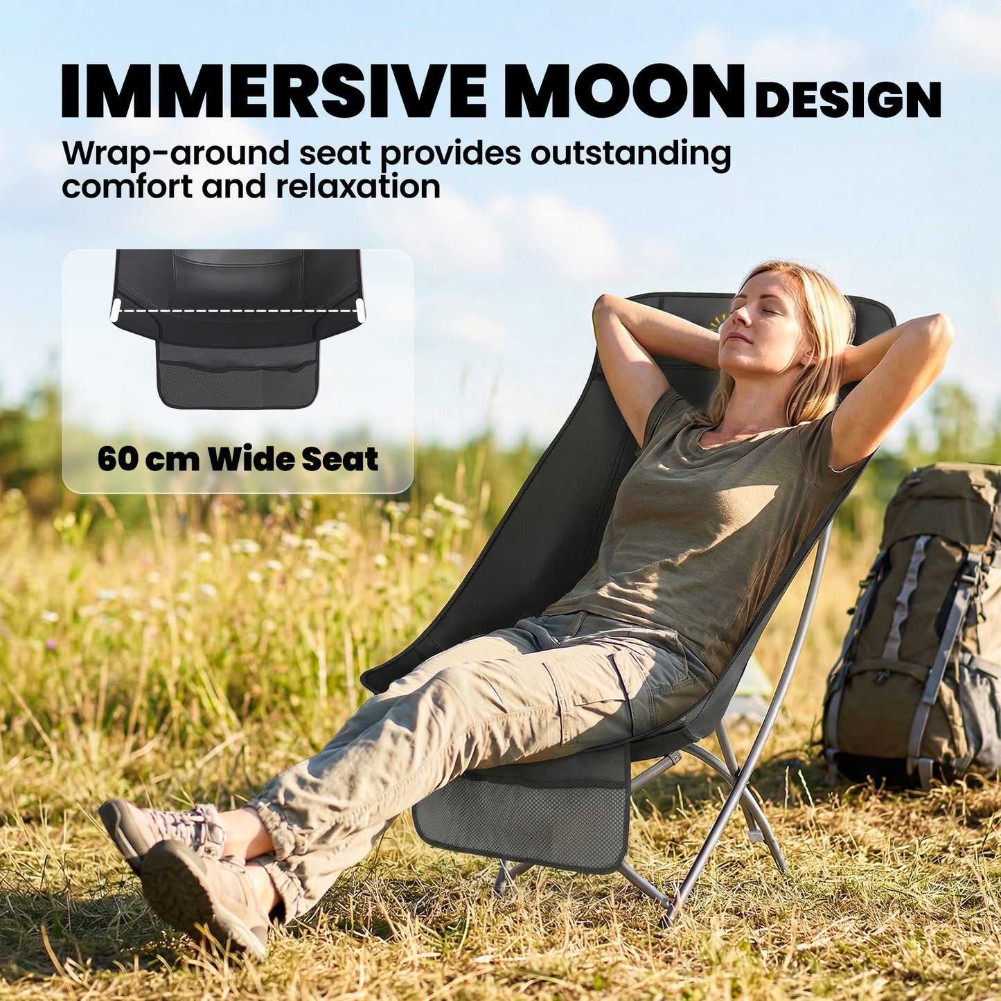 Camping Chair Portable with Side Pocket Black