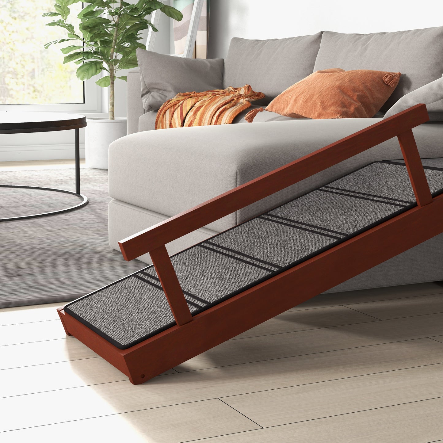 Wooden Dog Ramp with Removable Guardrails, Non-Slip Surface, 125 cm