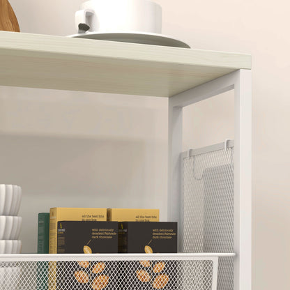 3-Tier Kitchen Cart, Multifunction Kitchen Trolley on Wheels, White