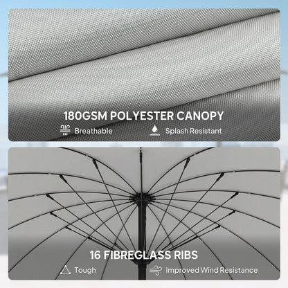 2m Shanghai Garden Parasol Umbrella, Outdoor Sun Shade, Light Grey