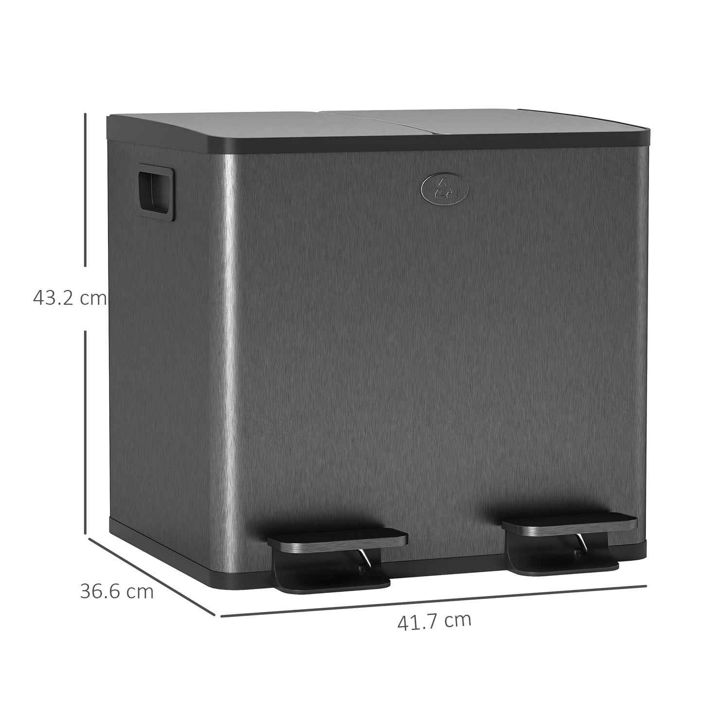 2 x 15L Dual Kitchen Bin Pedal Bin for Recycling and Waste, Black
