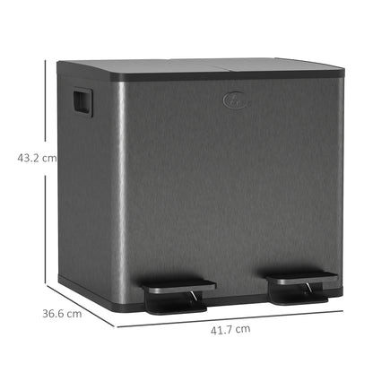 2 x 15L Dual Kitchen Bin Pedal Bin for Recycling and Waste, Black