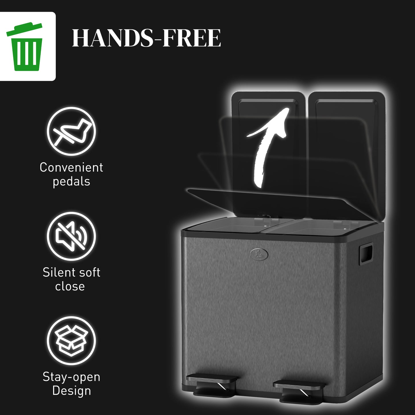 2 x 15L Dual Kitchen Bin Pedal Bin for Recycling and Waste, Black