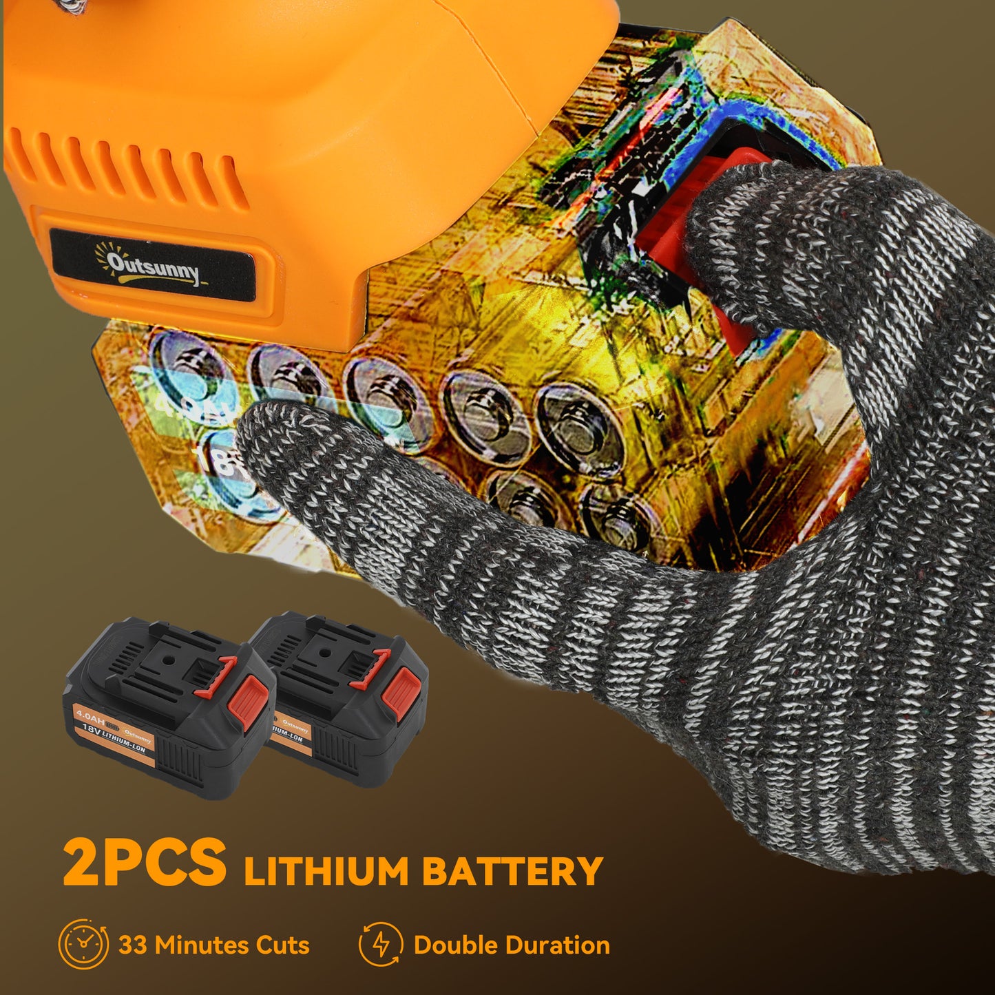 8 Inch Electric Chainsaw with Brushless Motor, 2 Batteries, Orange