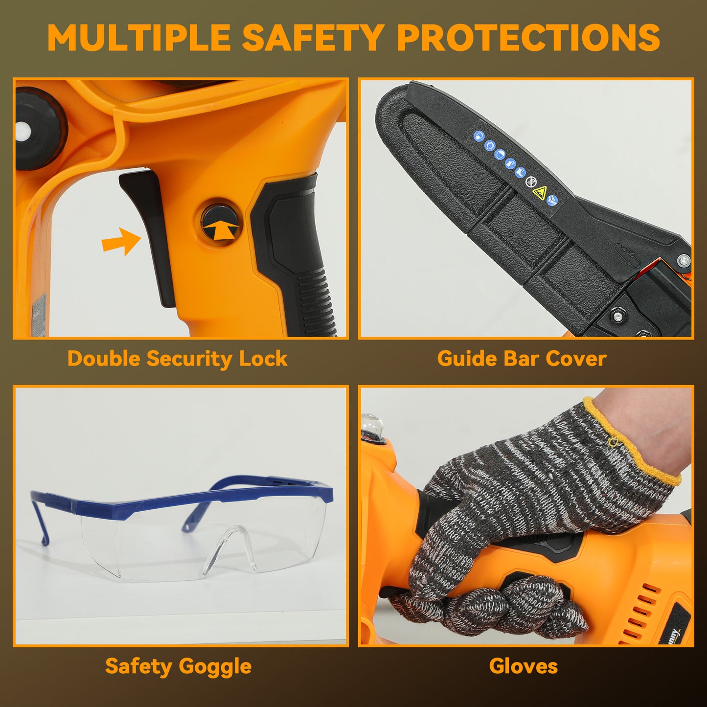 8 Inch Electric Chainsaw with Brushless Motor, 2 Batteries, Orange