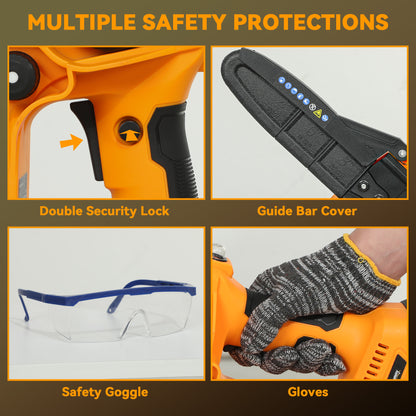 8 Inch Electric Chainsaw with Brushless Motor, 2 Batteries, Orange