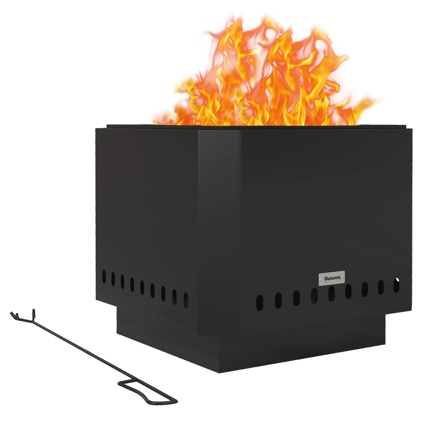 Smokeless Fire Pit, Square Metal Bonfire Stove, Black